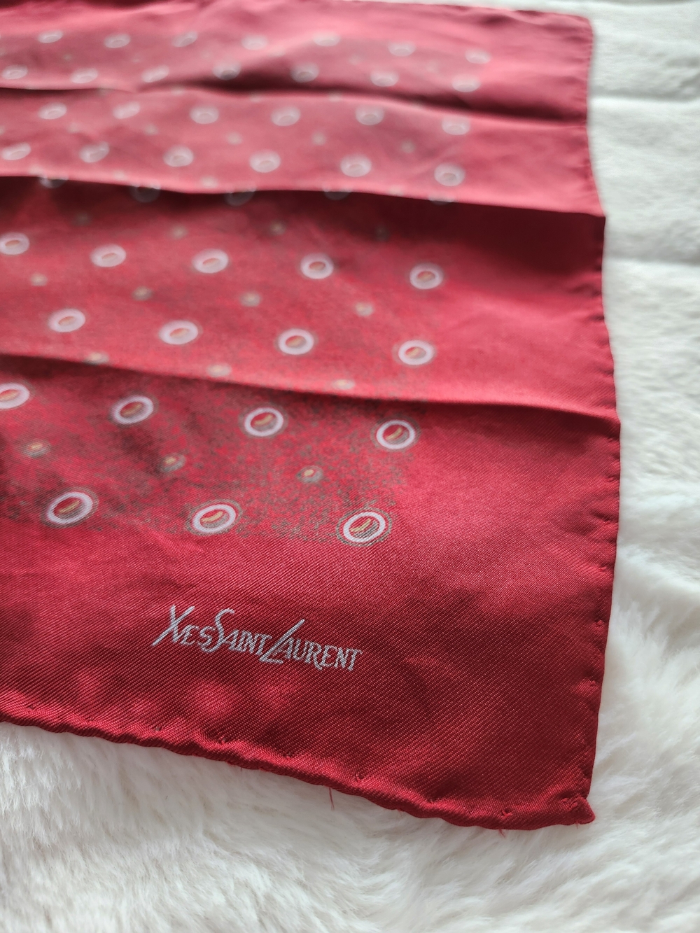 Vintage Yves Saint Laurent Silk Pocket Square Red Polka Dot Handkerchief